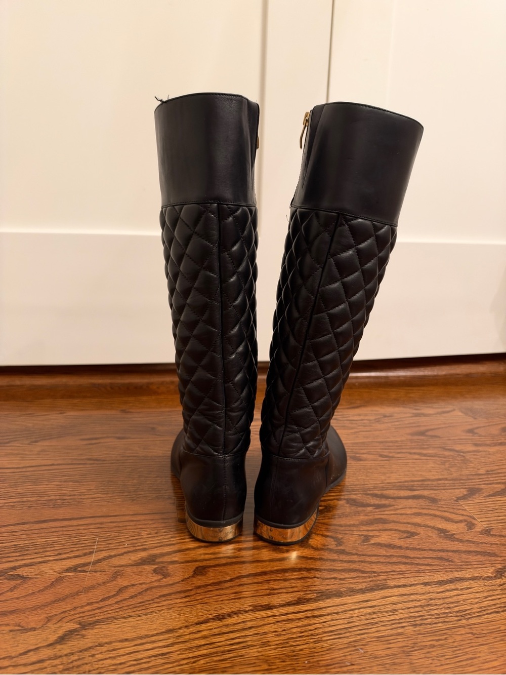 Vince Camuto Black Quilted Knee-High Riding Boots with Gold Accent - Picture 4 of 4